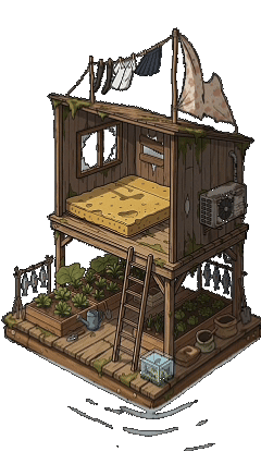 Flood Frontier level 2 ship GIF with a two-story cabin and planting area