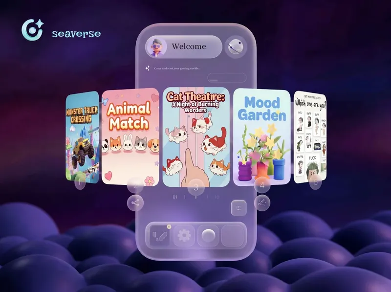 SeaVerse Games interface showing lightweight games that open quickly and are easy to replay and share