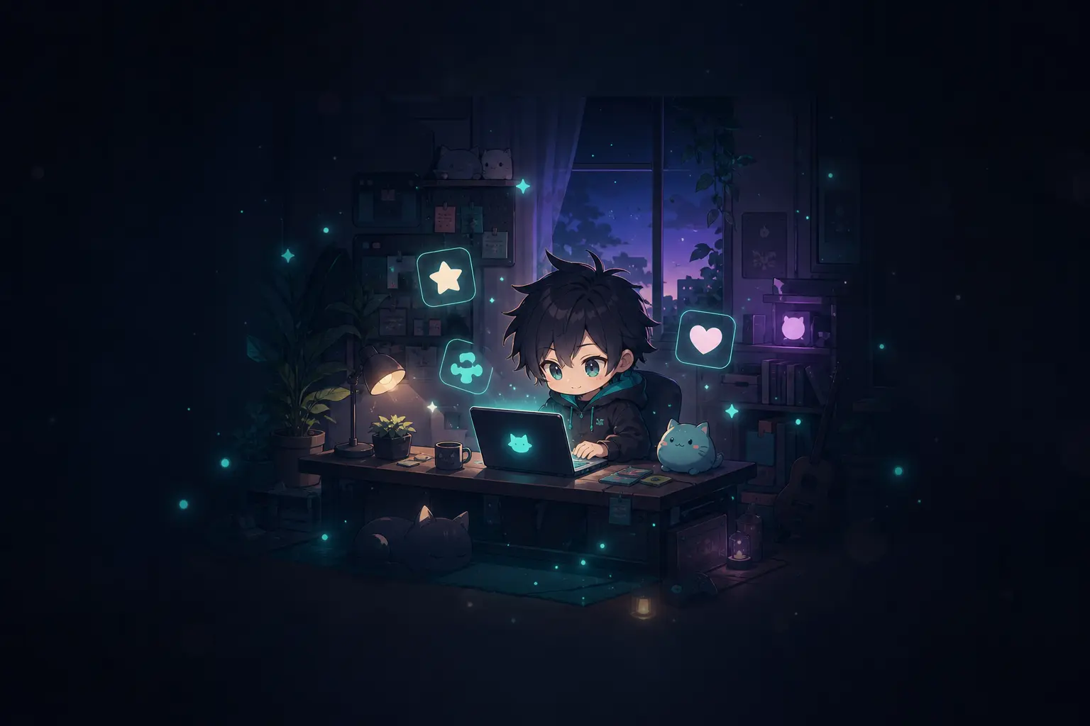 Cozy evening gaming illustration