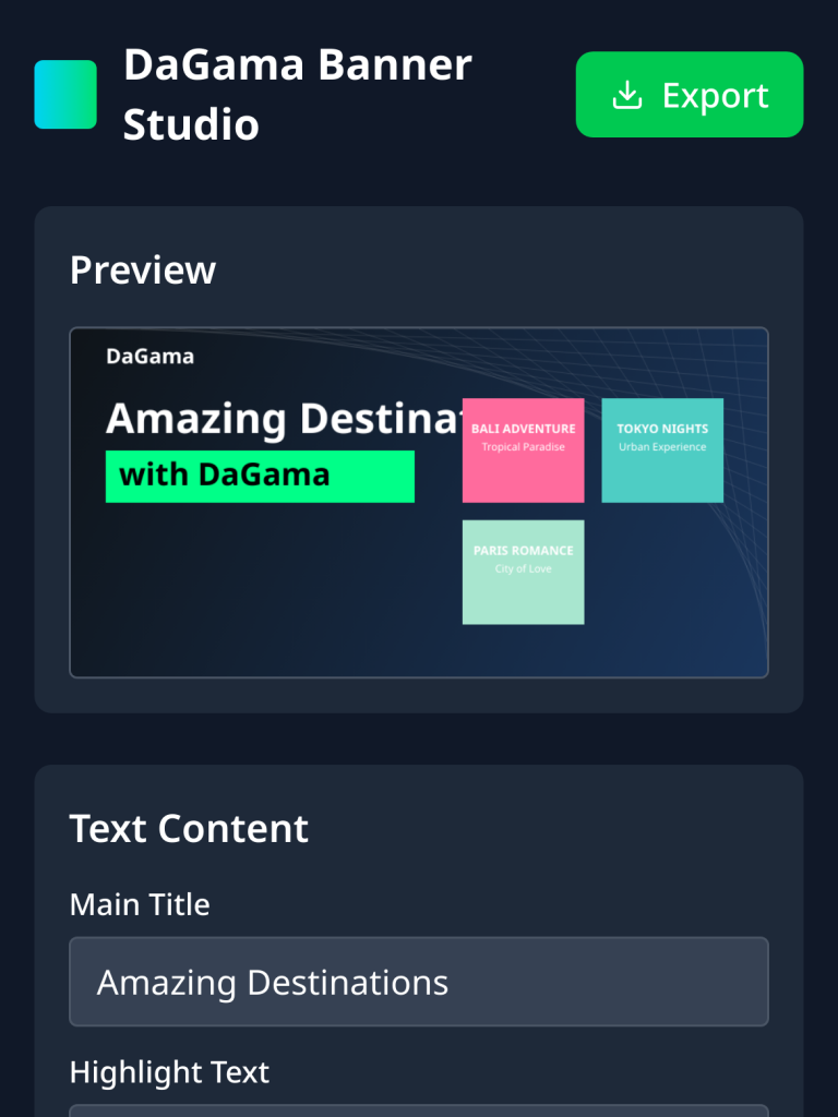 DaGama Travel Banner Generator